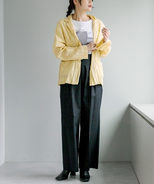 PUAL CE CIN（ピュアルセシン）の「クリンクル加工 シャツジャケット（テーラードジャケット・レディース・ベージュ/スミクロ/ブルー系/イエロー系・FREE）」の7枚目の写真