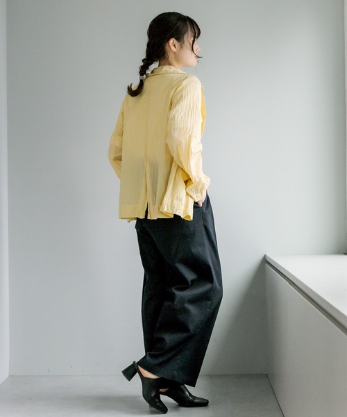 PUAL CE CIN（ピュアルセシン）の「クリンクル加工 シャツジャケット（テーラードジャケット・レディース・ベージュ/スミクロ/ブルー系/イエロー系・FREE）」の8枚目の写真