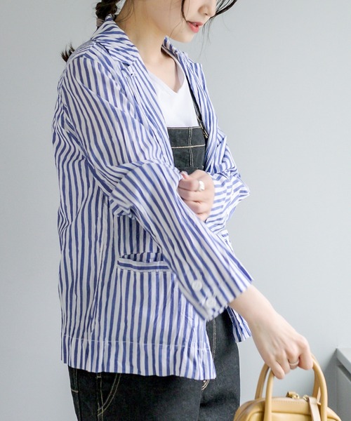 PUAL CE CIN（ピュアルセシン）の「クリンクル加工 シャツジャケット（テーラードジャケット・レディース・ベージュ/スミクロ/ブルー系/イエロー系・FREE）」の10枚目の写真