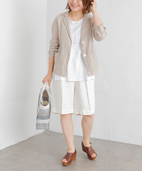 PUAL CE CIN（ピュアルセシン）の「クリンクル加工 シャツジャケット（テーラードジャケット・レディース・ベージュ/スミクロ/ブルー系/イエロー系・FREE）」の13枚目の写真