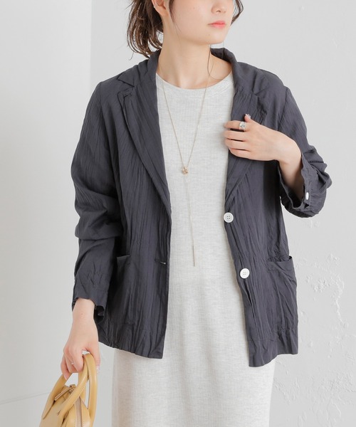 PUAL CE CIN（ピュアルセシン）の「クリンクル加工 シャツジャケット（テーラードジャケット・レディース・ベージュ/スミクロ/ブルー系/イエロー系・FREE）」の17枚目の写真