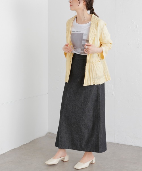 PUAL CE CIN（ピュアルセシン）の「クリンクル加工 シャツジャケット（テーラードジャケット・レディース・ベージュ/スミクロ/ブルー系/イエロー系・FREE）」の9枚目の写真