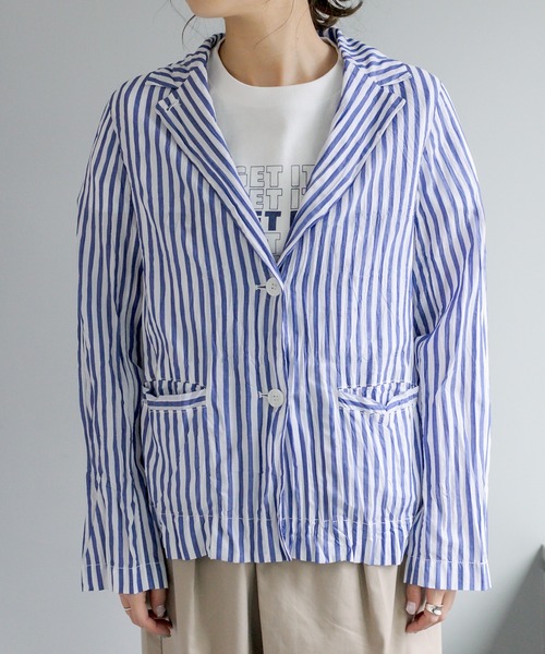 PUAL CE CIN（ピュアルセシン）の「クリンクル加工 シャツジャケット（テーラードジャケット・レディース・ベージュ/スミクロ/ブルー系/イエロー系・FREE）」の21枚目の写真