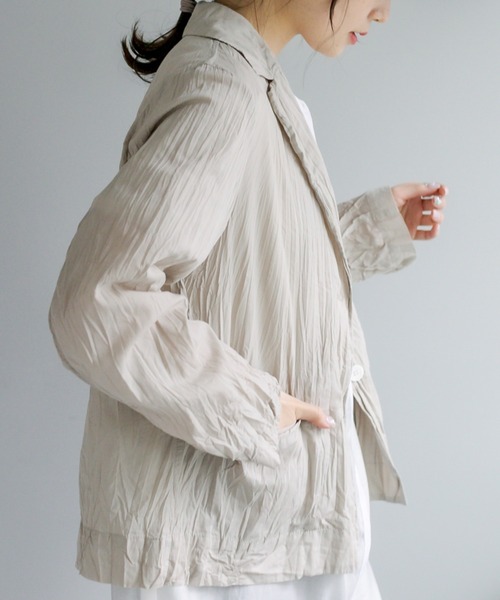 PUAL CE CIN（ピュアルセシン）の「クリンクル加工 シャツジャケット（テーラードジャケット・レディース・ベージュ/スミクロ/ブルー系/イエロー系・FREE）」の16枚目の写真