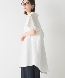 コットン製品洗いワイドシルエットスキッパーフレンチスリーブチュニック