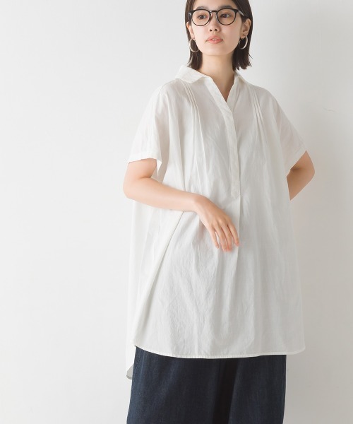 OMNES（オムネス）の「コットン製品洗いワイドシルエットスキッパーフレンチスリーブチュニック（その他トップス・レディース・ホワイト/ブラック/ピンク/テラコッタ・FREE）」の18枚目の写真