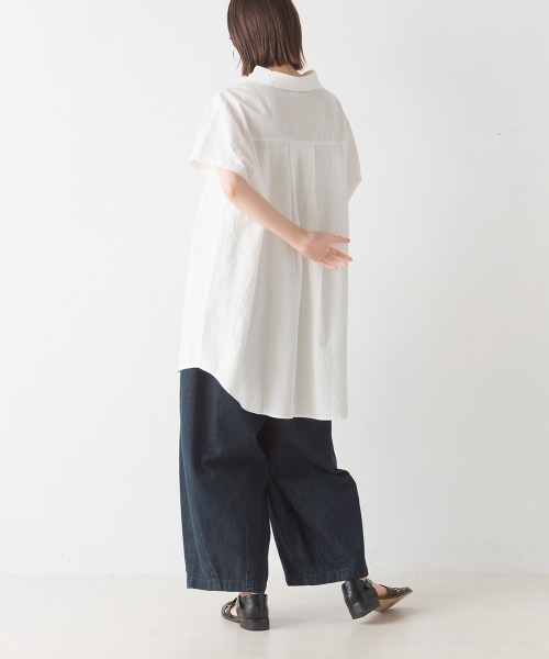 OMNES（オムネス）の「コットン製品洗いワイドシルエットスキッパーフレンチスリーブチュニック（その他トップス・レディース・ホワイト/ブラック/ピンク/テラコッタ・FREE）」の16枚目の写真