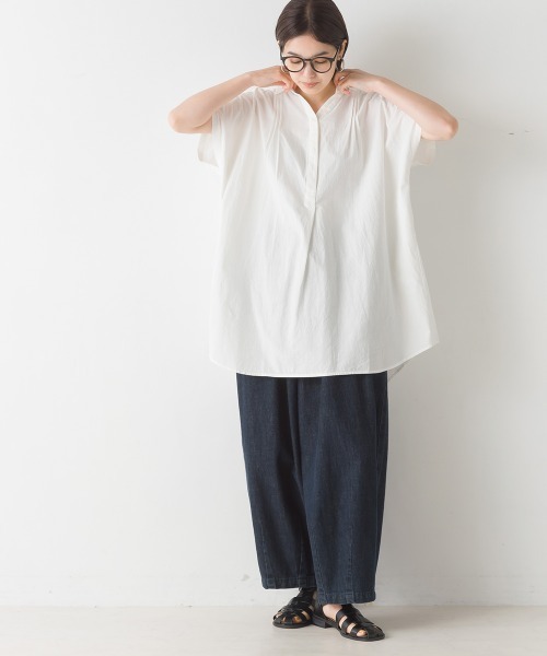 OMNES（オムネス）の「コットン製品洗いワイドシルエットスキッパーフレンチスリーブチュニック（その他トップス・レディース・ホワイト/ブラック/ピンク/テラコッタ・FREE）」の14枚目の写真