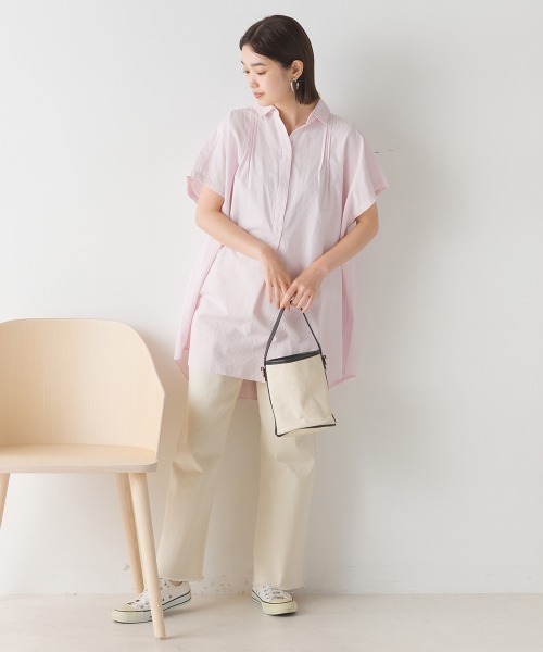 OMNES（オムネス）の「コットン製品洗いワイドシルエットスキッパーフレンチスリーブチュニック（その他トップス・レディース・ホワイト/ブラック/ピンク/テラコッタ・FREE）」の13枚目の写真