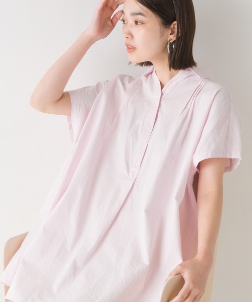 OMNES（オムネス）の「コットン製品洗いワイドシルエットスキッパーフレンチスリーブチュニック（その他トップス・レディース・ホワイト/ブラック/ピンク/テラコッタ・FREE）」の12枚目の写真