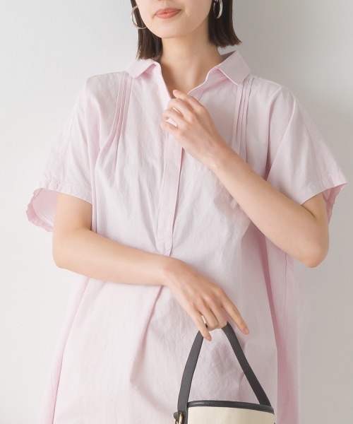 OMNES（オムネス）の「コットン製品洗いワイドシルエットスキッパーフレンチスリーブチュニック（その他トップス・レディース・ホワイト/ブラック/ピンク/テラコッタ・FREE）」の10枚目の写真