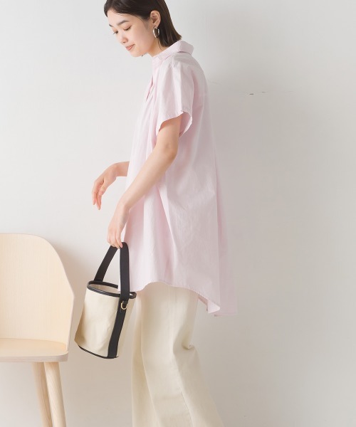 OMNES（オムネス）の「コットン製品洗いワイドシルエットスキッパーフレンチスリーブチュニック（その他トップス・レディース・ホワイト/ブラック/ピンク/テラコッタ・FREE）」の9枚目の写真