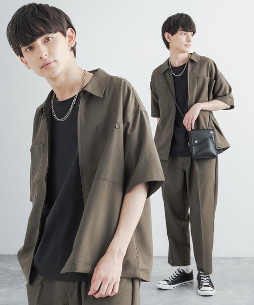 Rocky Monroe(ロッキーモンロー)の「セットアップ オーバーサイズ オープンカラーシャツ / ZIPシャツ&ワイドアンクルパンツ(セットアップ・メンズ・ブラック/ベージュ/カーキ/ブルー/ブラック系/ベージュ系/カーキ系/ブルー系・LL/M/L)」の6枚目の写真