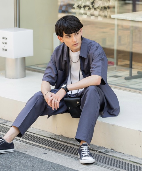 Rocky Monroe(ロッキーモンロー)の「セットアップ オーバーサイズ オープンカラーシャツ / ZIPシャツ&ワイドアンクルパンツ(セットアップ・メンズ・ブラック/ベージュ/カーキ/ブルー/ブラック系/ベージュ系/カーキ系/ブルー系・LL/M/L)」の8枚目の写真