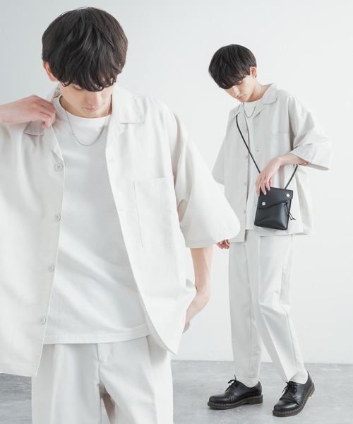 Rocky Monroe(ロッキーモンロー)の「セットアップ オーバーサイズ オープンカラーシャツ / ZIPシャツ&ワイドアンクルパンツ(セットアップ・メンズ・ブラック/ベージュ/カーキ/ブルー/ブラック系/ベージュ系/カーキ系/ブルー系・LL/M/L)」の4枚目の写真