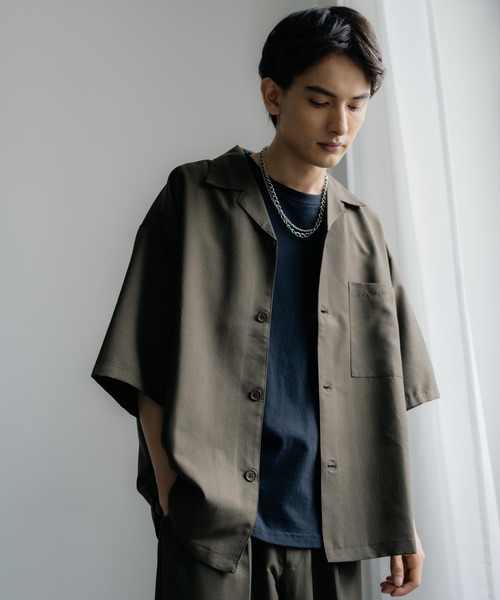 Rocky Monroe(ロッキーモンロー)の「セットアップ オーバーサイズ オープンカラーシャツ / ZIPシャツ&ワイドアンクルパンツ(セットアップ・メンズ・ブラック/ベージュ/カーキ/ブルー/ブラック系/ベージュ系/カーキ系/ブルー系・LL/M/L)」の5枚目の写真