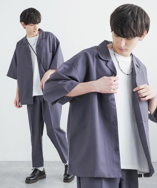 Rocky Monroe(ロッキーモンロー)の「セットアップ オーバーサイズ オープンカラーシャツ / ZIPシャツ&ワイドアンクルパンツ(セットアップ・メンズ・ブラック/ベージュ/カーキ/ブルー/ブラック系/ベージュ系/カーキ系/ブルー系・LL/M/L)」の7枚目の写真