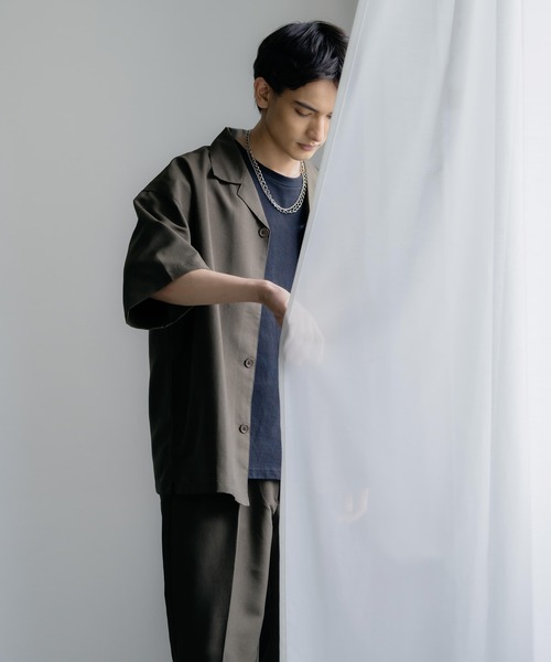 Rocky Monroe(ロッキーモンロー)の「セットアップ オーバーサイズ オープンカラーシャツ / ZIPシャツ&ワイドアンクルパンツ(セットアップ・メンズ・ブラック/ベージュ/カーキ/ブルー/ブラック系/ベージュ系/カーキ系/ブルー系・LL/M/L)」の21枚目の写真
