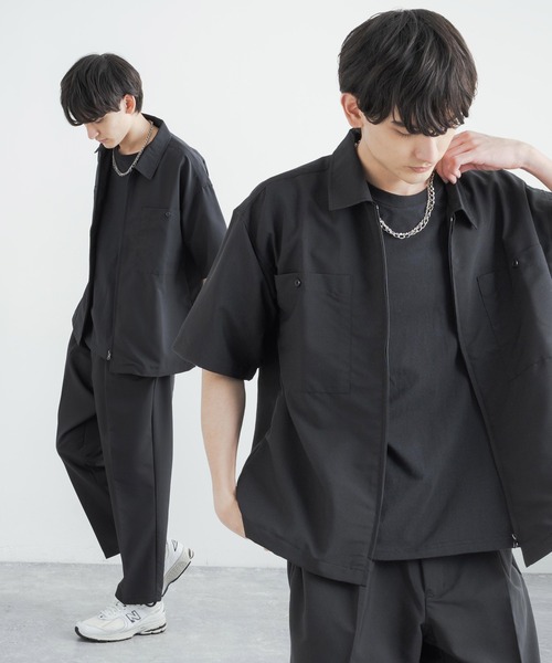 Rocky Monroe(ロッキーモンロー)の「セットアップ オーバーサイズ オープンカラーシャツ / ZIPシャツ&ワイドアンクルパンツ(セットアップ・メンズ・ブラック/ベージュ/カーキ/ブルー/ブラック系/ベージュ系/カーキ系/ブルー系・LL/M/L)」の10枚目の写真