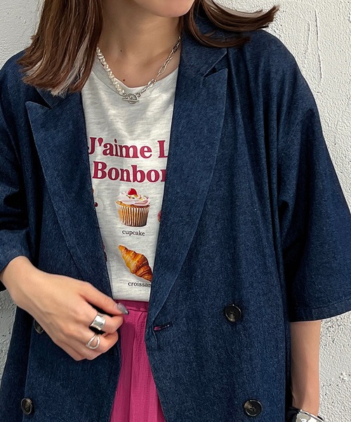 apres jour mignon(アプレジュールミニョン)の「スイーツプリントTシャツ【ZOZOTOWN限定アイテム】(Tシャツ/カットソー・レディース・オフホワイト/オートミール/ピンク・X-LARGE/フリー)」の4枚目の写真