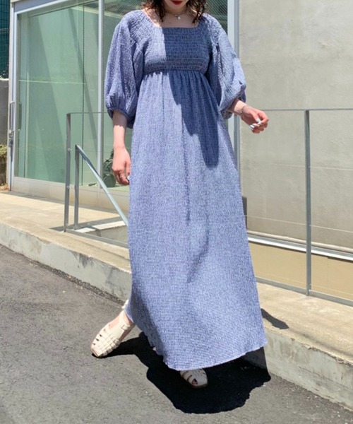 Kastane（カスタネ）の「【サイズ展開あり】ギンガムシャーリングワンピース（ワンピース・レディース・ブラック/ネイビー/イエロー/ブルー・1/0）」の11枚目の写真