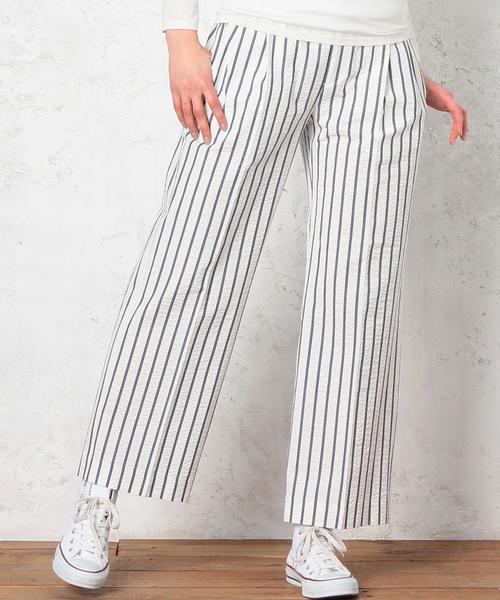 green label relaxing(グリーンレーベルリラクシング)の「GT サッカーST WIDE パンツ◆(その他パンツ・レディース・オフホワイト/ネイビー・36/38)」の1枚目の写真