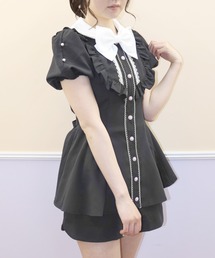 Secret Honey ヨーク フリル パール 袖 パフスリーブ ミニワンピ 7st501-top3.jpg