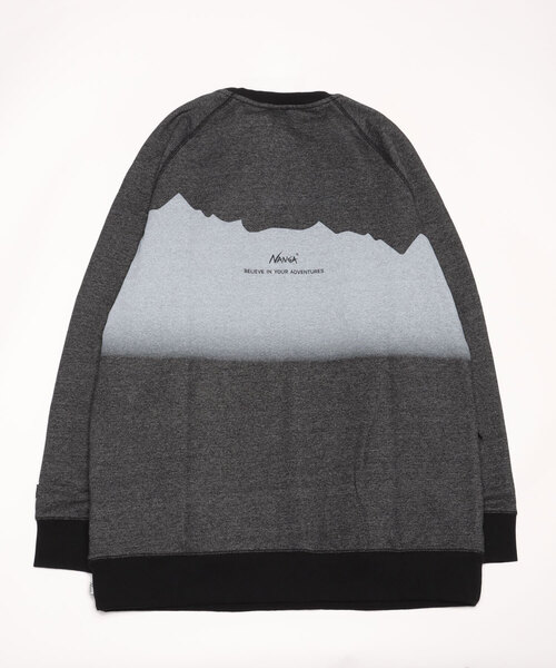 NANGA（ナンガ）の「ECO HYBRID RIDGE LINE PRINT SWEATSHIRT / エコハイブリッドリッジラインプリントスウェットシャツ（スウェット・メンズ・ホワイト/ブラック・S/M/L/XL）」の9枚目の写真