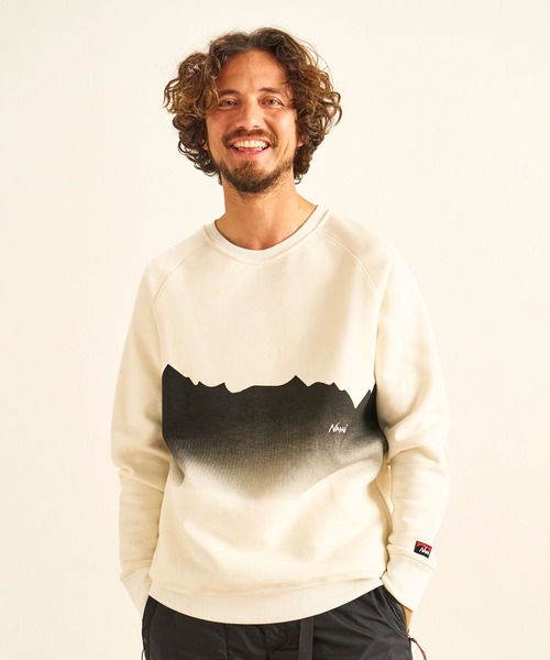 NANGA（ナンガ）の「ECO HYBRID RIDGE LINE PRINT SWEATSHIRT / エコハイブリッドリッジラインプリントスウェットシャツ（スウェット・メンズ・ホワイト/ブラック・S/M/L/XL）」の2枚目の写真