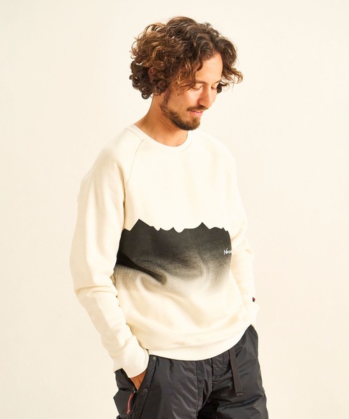 NANGA（ナンガ）の「ECO HYBRID RIDGE LINE PRINT SWEATSHIRT / エコハイブリッドリッジラインプリントスウェットシャツ（スウェット・メンズ・ホワイト/ブラック・S/M/L/XL）」の3枚目の写真