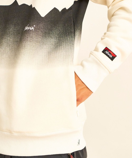 NANGA（ナンガ）の「ECO HYBRID RIDGE LINE PRINT SWEATSHIRT / エコハイブリッドリッジラインプリントスウェットシャツ（スウェット・メンズ・ホワイト/ブラック・S/M/L/XL）」の6枚目の写真