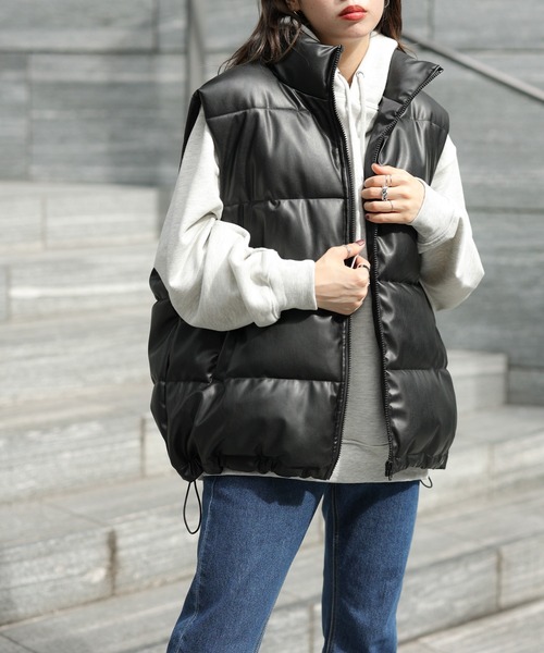 WEGO(ウィゴー)の「WEGO/フェイクレザーエコダウンベスト(ダウンベスト・レディース・ブラック・FREE)」の7枚目の写真