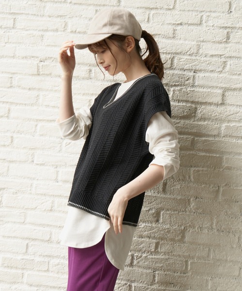 ikka（イッカ）の「コットンUSA裾ラウンドTシャツ（Tシャツ/カットソー・レディース・チャコールグレー/オフホワイト/その他1・M/L）」の20枚目の写真