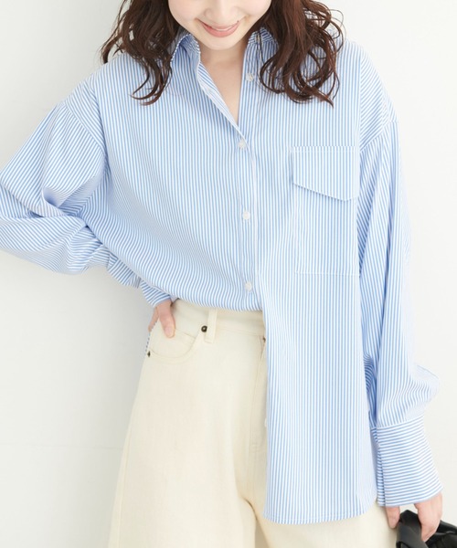 FREE'S MART（フリーズマート）の「◆ワイドスリーブオーバーサイズシャツ（調整可）（シャツ/ブラウス・レディース・ホワイト/ブルー/ブルー系その他/ピンク系その他/ネイビー・SMALL/MEDIUM）」の4枚目の写真