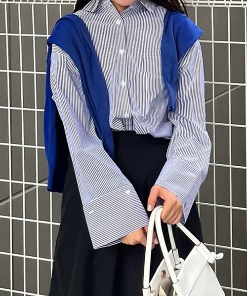 FREE'S MART（フリーズマート）の「◆ワイドスリーブオーバーサイズシャツ（調整可）（シャツ/ブラウス・レディース・ホワイト/ブルー/ブルー系その他/ピンク系その他/ネイビー・SMALL/MEDIUM）」の3枚目の写真