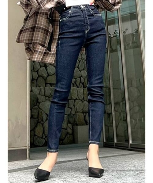 GYDA（ジェイダ）の「【TINY低身長さん向け】ハイウエスト CALIKスキニーデニムパンツ（デニムパンツ・レディース・ライトブルー/ブラック/インディゴブルー/ブルー・SMALL）」の3枚目の写真