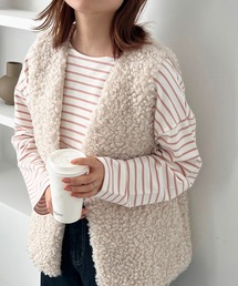 apres jour mignon | 【3周年記念アイテム】ボーダートップスボアベストセット【ZOZOTOWN限定アイテム】(Tシャツ/カットソー)