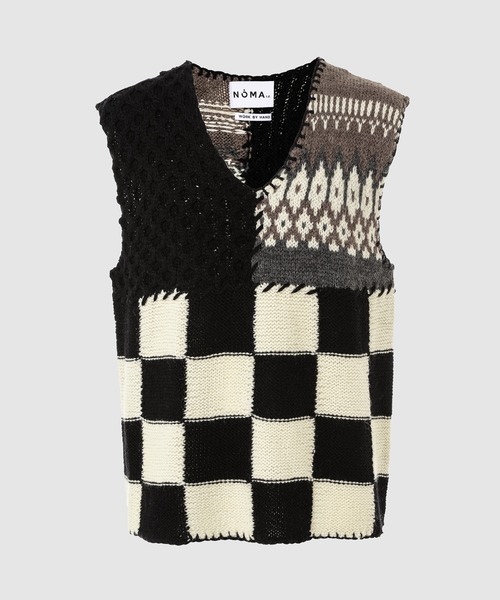 NOMA t.d.(ノーマティーディー)の「Patchwork Hand-knit Vest(ベスト・メンズ・ブラック・2/3/4)」の1枚目の写真