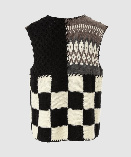 NOMA t.d.ニット Patchwork Hand-knit Vest NOMA t.d. WORK BY HAND PATCHWORK PANEL KNIT SWEATER VEST 4 L