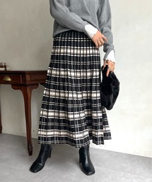 チェック柄ニットプリーツスカート