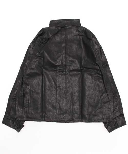 FOLLOWIN（フォロウィン）の「【UNISEX】ジッパーオーバーフィット袖絞りレザーライダージャケット（ライダースジャケット・レディース・ブラック・FREE）」の4枚目の写真