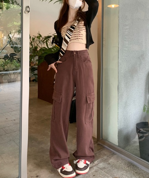 DAY CLOSET（デイ クローゼット）の「【大きいサイズ有】ゆるっとこなれ魅せ。 ハイウエスト デニム ベイカー カーゴパンツ レディース（デニムパンツ・レディース・ブラック/ブラウン/レッド/ブルー系その他/ブラック系その他/ベージュ/アイボリー・S/M/L/XL）」の18枚目の写真