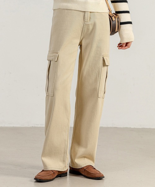 カーゴパンツ レディース ハイウエストデニム ベイカーパンツ（デニム