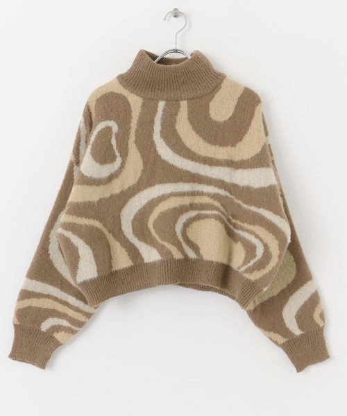 HEYUMM（ヘユム）の「マーブル柄ジャガードハイネックニット（ニット/セーター・レディース・アイボリー/ブラウン/ピンク・ONE）」の3枚目の写真