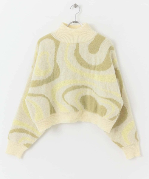 HEYUMM（ヘユム）の「マーブル柄ジャガードハイネックニット（ニット/セーター・レディース・アイボリー/ブラウン/ピンク・ONE）」の2枚目の写真