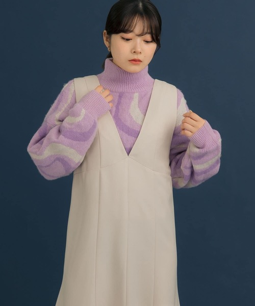 HEYUMM（ヘユム）の「マーブル柄ジャガードハイネックニット（ニット/セーター・レディース・アイボリー/ブラウン/ピンク・ONE）」の7枚目の写真