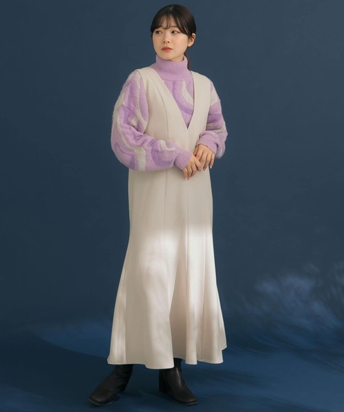 HEYUMM（ヘユム）の「マーブル柄ジャガードハイネックニット（ニット/セーター・レディース・アイボリー/ブラウン/ピンク・ONE）」の16枚目の写真