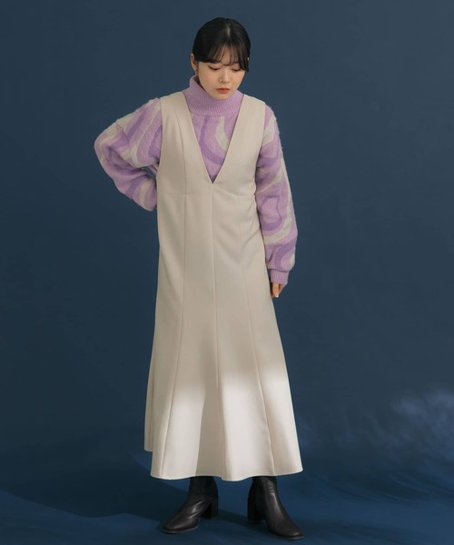 HEYUMM（ヘユム）の「マーブル柄ジャガードハイネックニット（ニット/セーター・レディース・アイボリー/ブラウン/ピンク・ONE）」の6枚目の写真