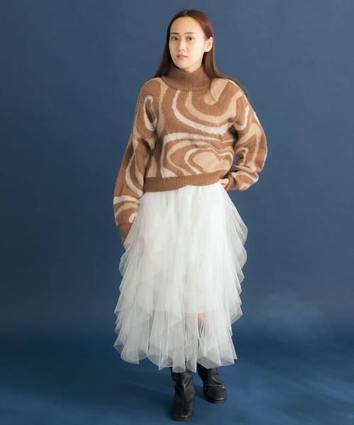 HEYUMM（ヘユム）の「マーブル柄ジャガードハイネックニット（ニット/セーター・レディース・アイボリー/ブラウン/ピンク・ONE）」の19枚目の写真