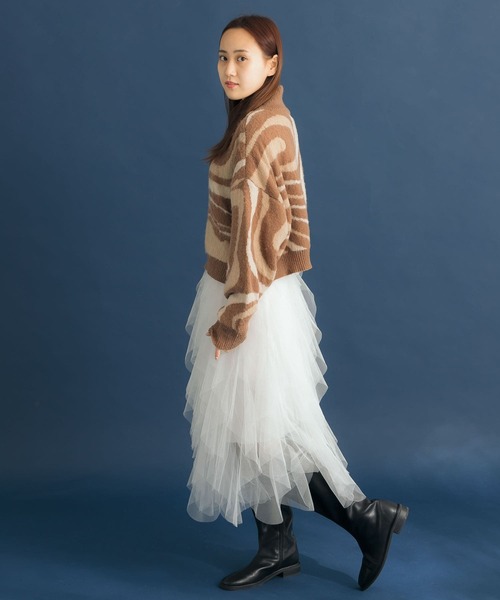 HEYUMM（ヘユム）の「マーブル柄ジャガードハイネックニット（ニット/セーター・レディース・アイボリー/ブラウン/ピンク・ONE）」の21枚目の写真